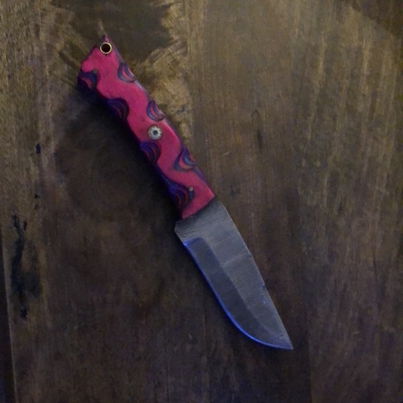 Damascus Hunting Knife Full Tang Wooden Handle Pink and Purple NWOT - Picture 4 of 8